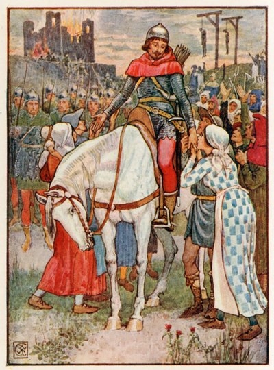 Robin Hood saa talonpoikien kiitoksen tekijältä Walter Crane