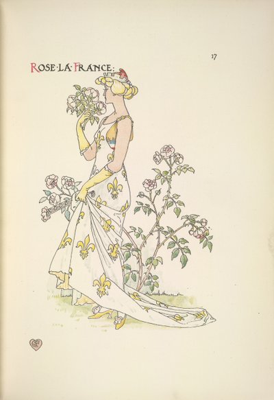 Rose La France. Nuori nainen haisee kukkakimpun tekijältä Walter Crane