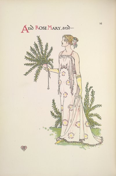 Alecrim. Uma jovem segurando um Plantfinnish tekijältä Walter Crane