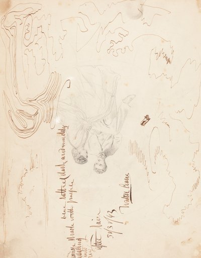 Luonnos pariskunnasta, joka istuu pilvitutkimuksen parissa [versio] tekijältä Walter Crane