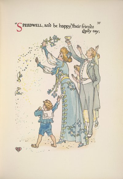 Tädyke. Häävieraat heittelevät konfettia tekijältä Walter Crane