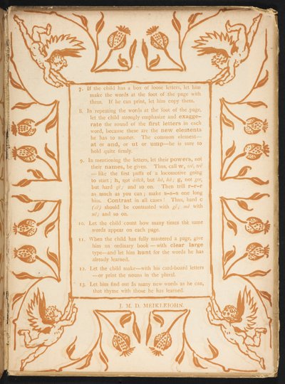 Teksti kukkatilauksella. Kultainen pohjamaali. tekijältä Walter Crane