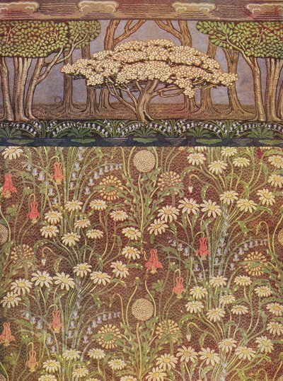 "The Meadow" -tapetti ja "The May Tree" -friisi, 1905 (vedos). tekijältä Walter Crane