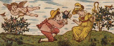 Ruusu on punainen; Violetin sininen; Pink Is Sweet; Ja niin olet sinäkin (väri litho) tekijältä Walter Crane