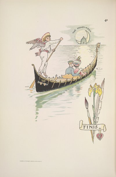 Kuherruskuukausi. Pariskunta gondolissa tekijältä Walter Crane