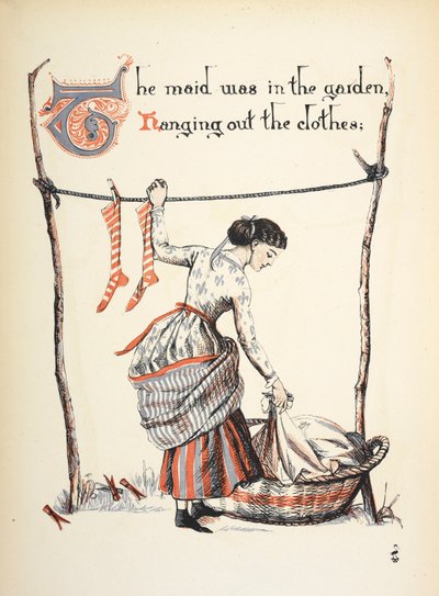 Piika oli puutarhassa ripustamassa vaatteita. tekijältä Walter Crane