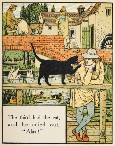 Kolmannella oli kissa, ja hän huusi: "Voi!". Millerin poika ja hänen kissansa. tekijältä Walter Crane