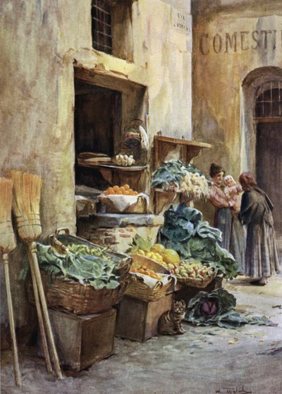 Vihreäkauppa, Italian Riviera (väri litho) tekijältä Walter Frederick Roofe Tyndale