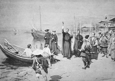 Pyhän Francis Xavierin maihinnousu Kagoshimassa (litho) tekijältä Walter Frederick Roofe Tyndale