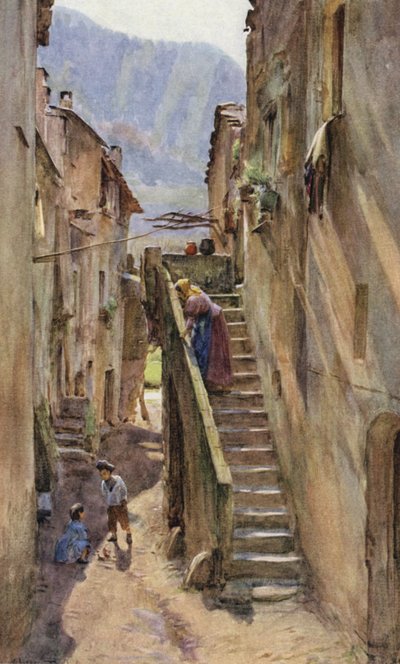 Vicolo del Ponte, Villa Nuova Di Albenga, Italia (väri litho) tekijältä Walter Frederick Roofe Tyndale