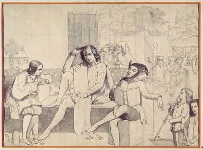 Kahdestoista yö, n. 1850 (kynäpiirros) tekijältä Walter Howell Deverell
