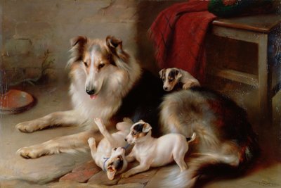 Collie kettuterrieripentujen kanssa, 1913 tekijältä Walter Hunt