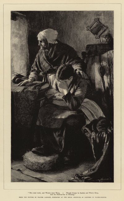 Miesten on tehtävä työtä ja naisten on itkettävä, vaikka myrskyt ovat äkillisiä ja vesien syviä ja satamabaari voihkia tekijältä Walter Langley