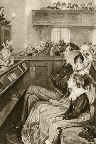 John Ruskin poikana katsomassa saarnaajaa tekijältä Walter Paget