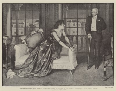 Rouva Patrick Campbell (Agnes Ebbsmith) ja herra Hare (Duke of St Olpherts) elokuvassa The Notorious Mrs Ebbsmith Garrick-teatterissa tekijältä Walter Paget