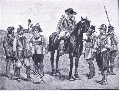 Cromwellian sotilaiden tyypit, kuvitus teoksesta The History of the British People, julkaisija Waverley, n. 1940 (litho) tekijältä Walter Paget