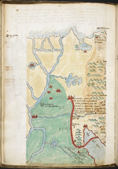 MS 57555, f.23v, Pohjois-Afrikan kartta muistikirjasta, joka sisältää historiallisen lehden, kirjastoluettelot jne.; c.1606-08 (akvarelli paperille) tekijältä Walter Raleigh