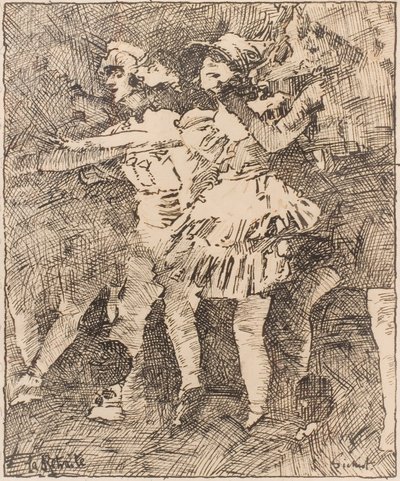 La Retraite: 1928 (kynä ja mustaa ja punaista mustetta paperille). tekijältä Walter Richard Sickert