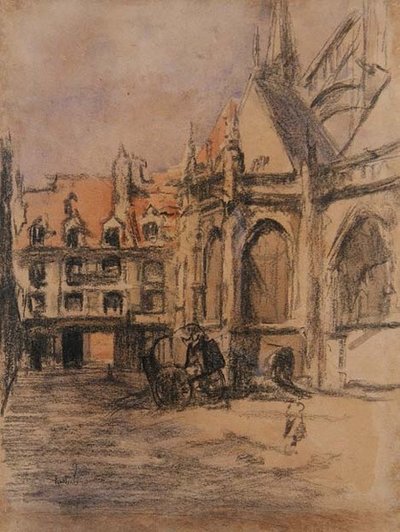 Rue Sainte Catherine ja vanhat pelihallit, Dieppe, n. 1900 (hiili ja akvarelli) tekijältä Walter Richard Sickert