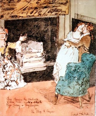 Kohtaus Oliver Goldsmithin "She Stoops to Conquer" -kappaleesta tekijältä Walter Richard Sickert