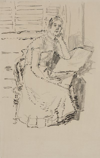 Istuva hahmo (kynä ja muste hiilellä paperilla) tekijältä Walter Richard Sickert