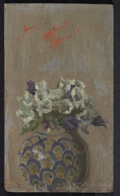 Sweet Violets - Valkoiset ja siniset Bioletit kuviollisessa kulhossa, n. 1884 (öljy paneelille) tekijältä Walter Richard Sickert