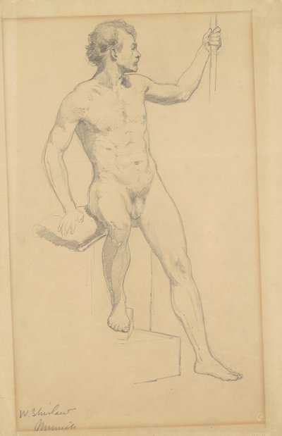 Istuva miesakti, n.1870-77 (grafiitti vellapaperille) tekijältä Walter Shirlaw