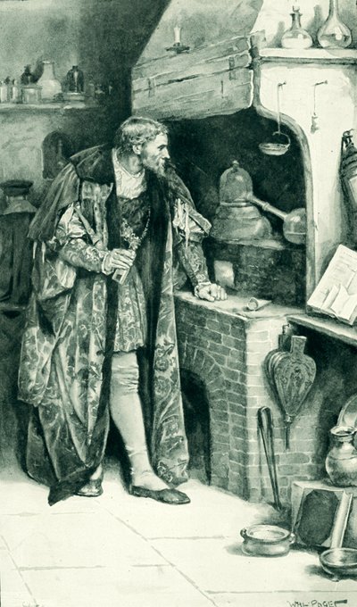James IV alkemistina laboratoriossaan tekijältä Walter Stanley Paget