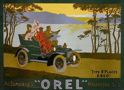 Mainos Orel-autoista (värilitho) tekijältä Walter Thor
