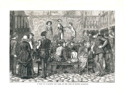Näytelmä Elizabethan London Inn Yardissa, 1878 tekijältä Walter Thornbury