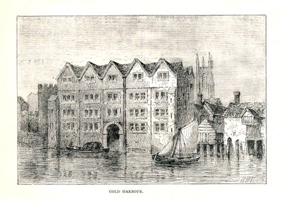 Kylmä satama. Medieval Mansion House North Bank of Thames London Bridgen yläpuolella, 1894 tekijältä Walter Thornbury