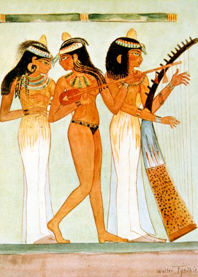 Muinaiset egyptiläiset muusikot ja tanssija, 1910 tekijältä Walter Tyndale