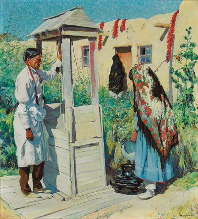 Pueblo Well Scene (öljy kankaalle) tekijältä Walter Ufer
