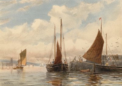 Penzance Luggers Newlynissä (värilitografia) tekijältä Walter William May