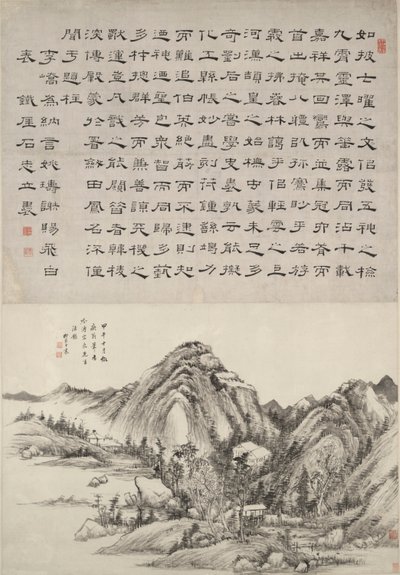 Huang gong Wangin jälkeinen maisema shi Z Hilin kalligrafialla tekijältä Wang Chen