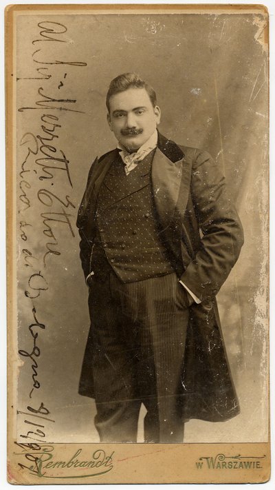 Oopperalaulaja Enrico Caruson muotokuva 1873-1921, 1900-luku. tekijältä Warsaw. Photo studio Rembrandt