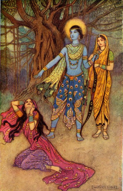 "Rama Spurns the Demon Lover", 1913. tekijältä Warwick Goble
