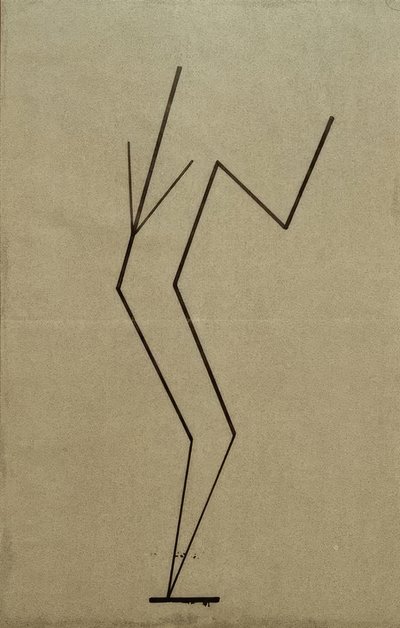 Analytische Zeichnung nach Photos der tanzenden Palucca, Paralleler Aufbau aus einem Punkt unten tekijältä Wassily Kandinsky