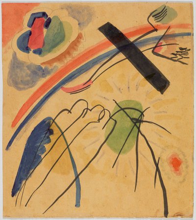 Drei Gestalten und Vogel (?); Aquarell (ohne Titel) tekijältä Wassily Kandinsky