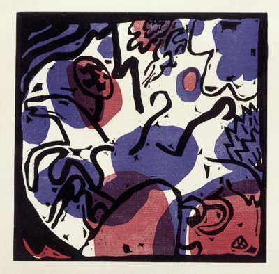 Drei Reiter in Rot, Blau und Schwarz (Illustration 20 aus: "Klänge", Einzelblatt) tekijältä Wassily Kandinsky