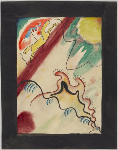 Luonnos almanakan "Der Blaue Reiter" kannelle tekijältä Wassily Kandinsky