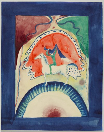 Luonnos almanakan "Der Blaue Reiter" kanteen tekijältä Wassily Kandinsky