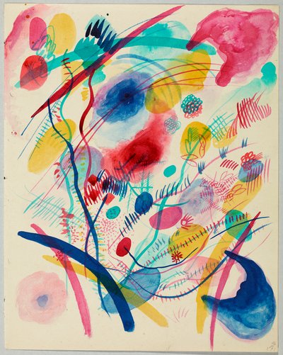 Sommitelma punaisella, sinisellä, vihreällä ja keltaisella tekijältä Wassily Kandinsky