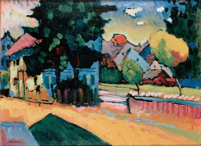 Maisema vihreällä talolla, 1908. tekijältä Wassily Kandinsky