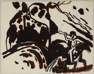 Maisema, jossa ratsastaja puhaltaa trumpettia tekijältä Wassily Kandinsky