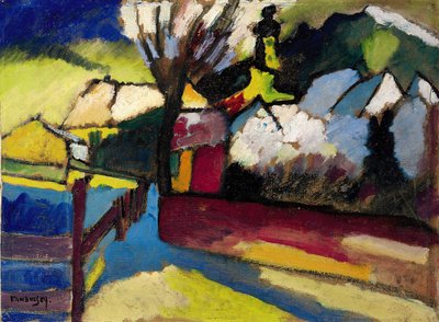 ""Syksyinen maisema puulla"" Wassily Kandinskyn (tai Wassily Kandinski tai Kandinskij) maalaus tekijältä Wassily Kandinsky