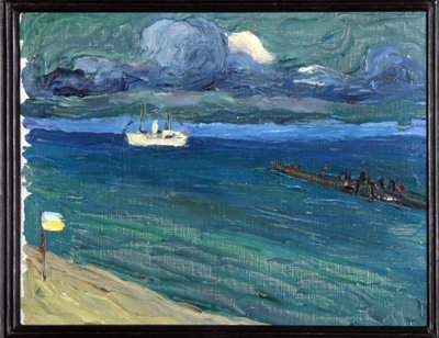 Rapallo (Italia). Maisema höyrylaivan kanssa. (Rapallo. Maisema höyrylaivalla). Wassily Kandinskyn maalaus (tai Wassily Kandinski tai Kandinskij tekijältä Wassily Kandinsky