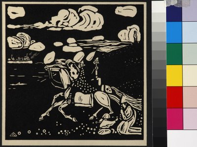 Ritarit (Les Chevaliers), kirjoittanut Kandinsky, Wassily Vasilyevich (1866-1944). Puupiirros tekijältä Wassily Kandinsky