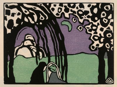 Kaksi naista kuumaisemassa (arkki 12 teoksesta: ”Klänge”) tekijältä Wassily Kandinsky