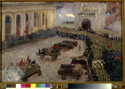 Venäjän vallankumous helmikuussa 1917 Moskovaan. (Helmikuun vallankumous Moskovassa). Vasili Nikitich Meshkovin maalaus (1868-1946) tekijältä Wassily Meshkov